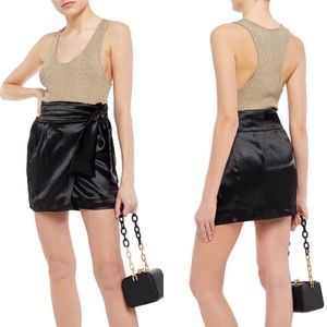 Ba&sh Cobalt Crinkled Satin Mini Wrap Skirt in Black